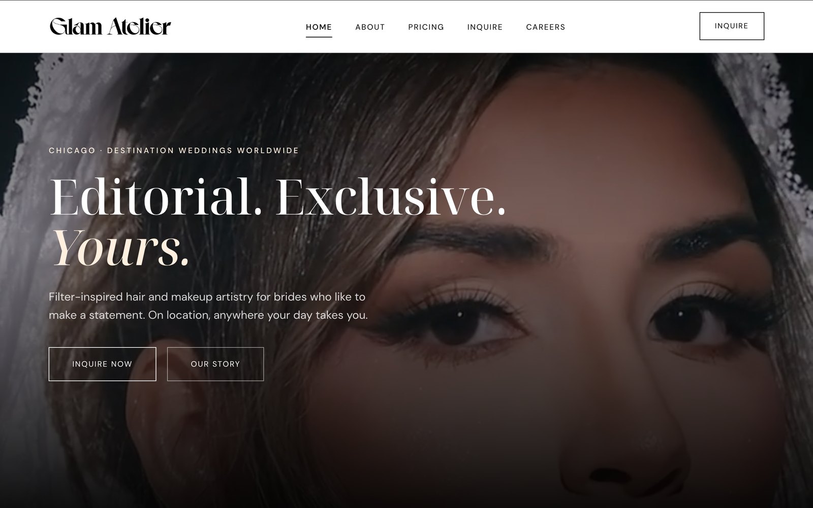 The Glam Atelier website homepage
